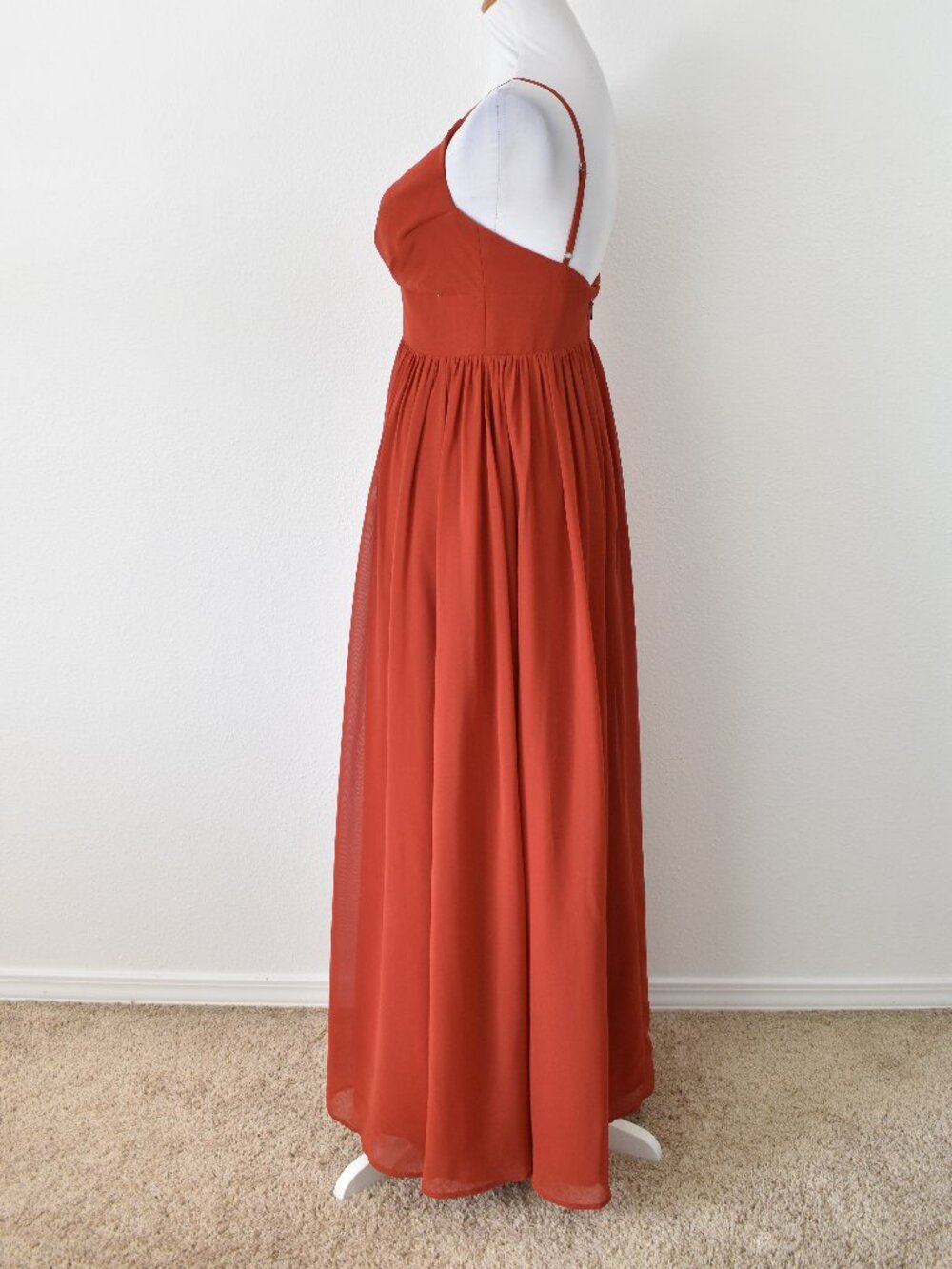Azazie RUST V-Neck Pleated Chiffon Dress - 6 - Picture 7 of 9